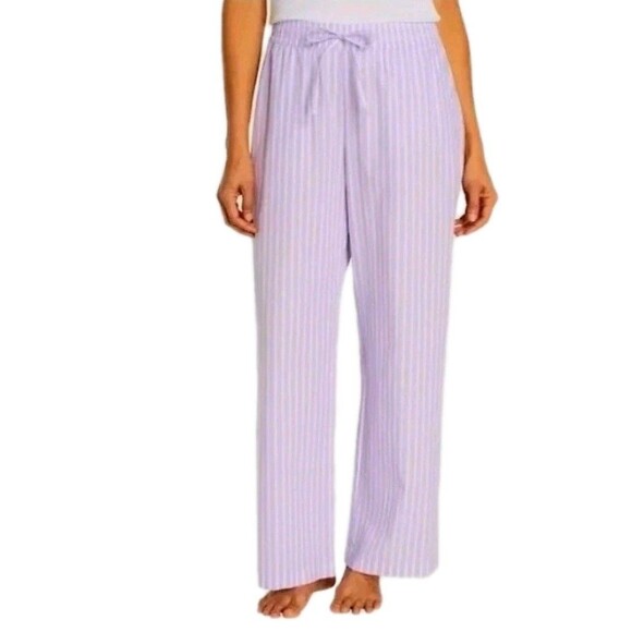 GAP 2pk Women's L (10/12) Cotton Relaxed PJ Pajama Pant Purple Floral Stripe NWT - Picture 3 of 11